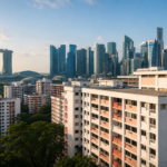 Singapore skyline and HDB public housing blocks, symbolising state-led land and capital control